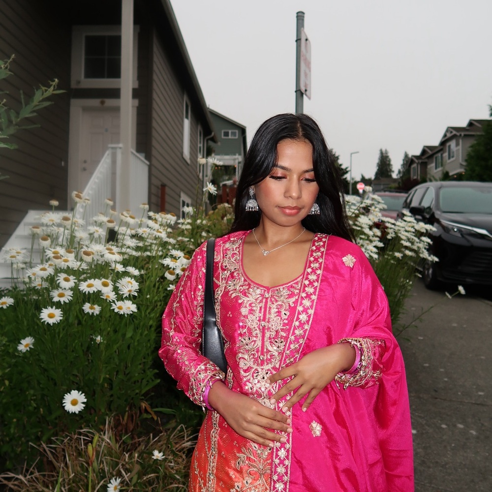 Elegant Pink and Orange Embroidered Women's Kurta Set